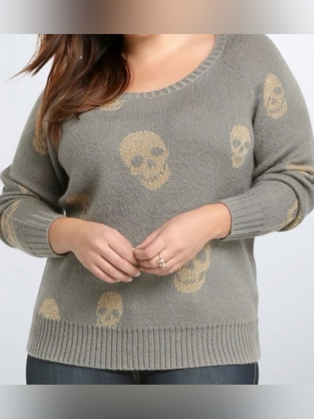 Torrid skull pullover scoop neck sweater emo goth punk fall autumn metallic 2X